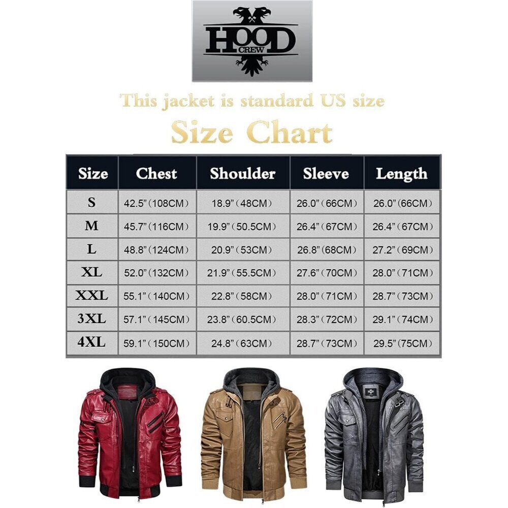 🆕 Hood Crew PU Faux Leather Zipper Jacket Men Brown Stand Collar Bomber Hood - Picture 6 of 6